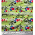 thumbnail image 1 of Soimoi Green Velvet Fabric Balloon & London Bridge Architectural Decor Fabric Printed Yard 58 Inch Wide, 1 of 1