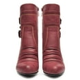 thumbnail image 6 of Ferwind Women's Mid-Calf Booties Rugged Upper Stitch Patterns Buckle Straps Adult Burgundy  8, 6 of 8