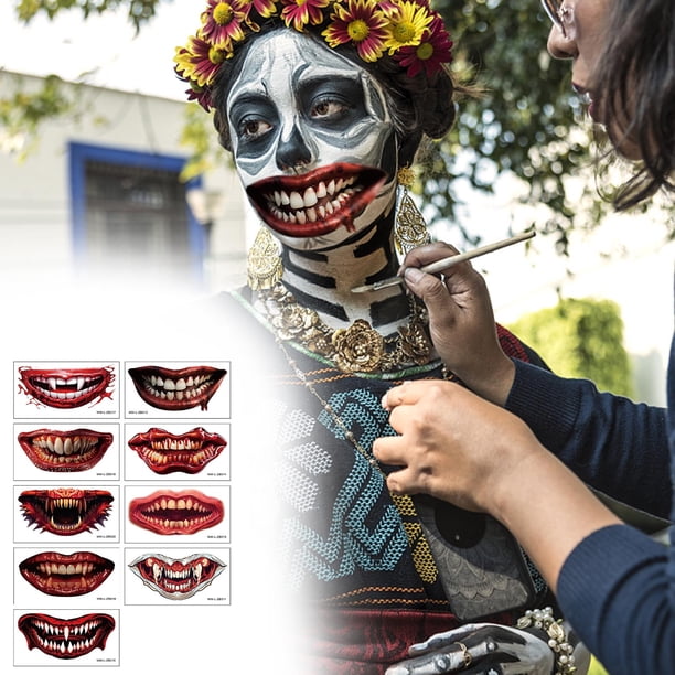 Xihbxyly Pegatinas de Boca de Payaso de Halloween, Maquillaje de Broma Realista, Tatuajes Temporales Extraíbles, Fácil Aplicación, Artículos para Cosplay y Fiestas, Diseño Duradero, Tamaño 13 X 7 Cm