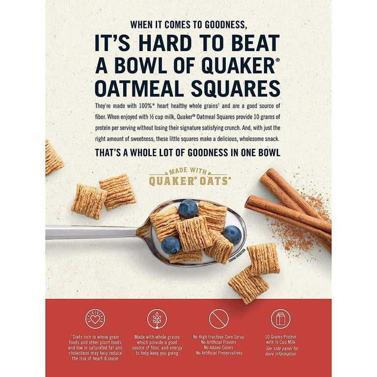 Quaker Oatmeal Squares Breakfast Cereal, Brown Sugar & Cinnamon Variety  Pack, 14.5 Oz Bags, Pack of 3