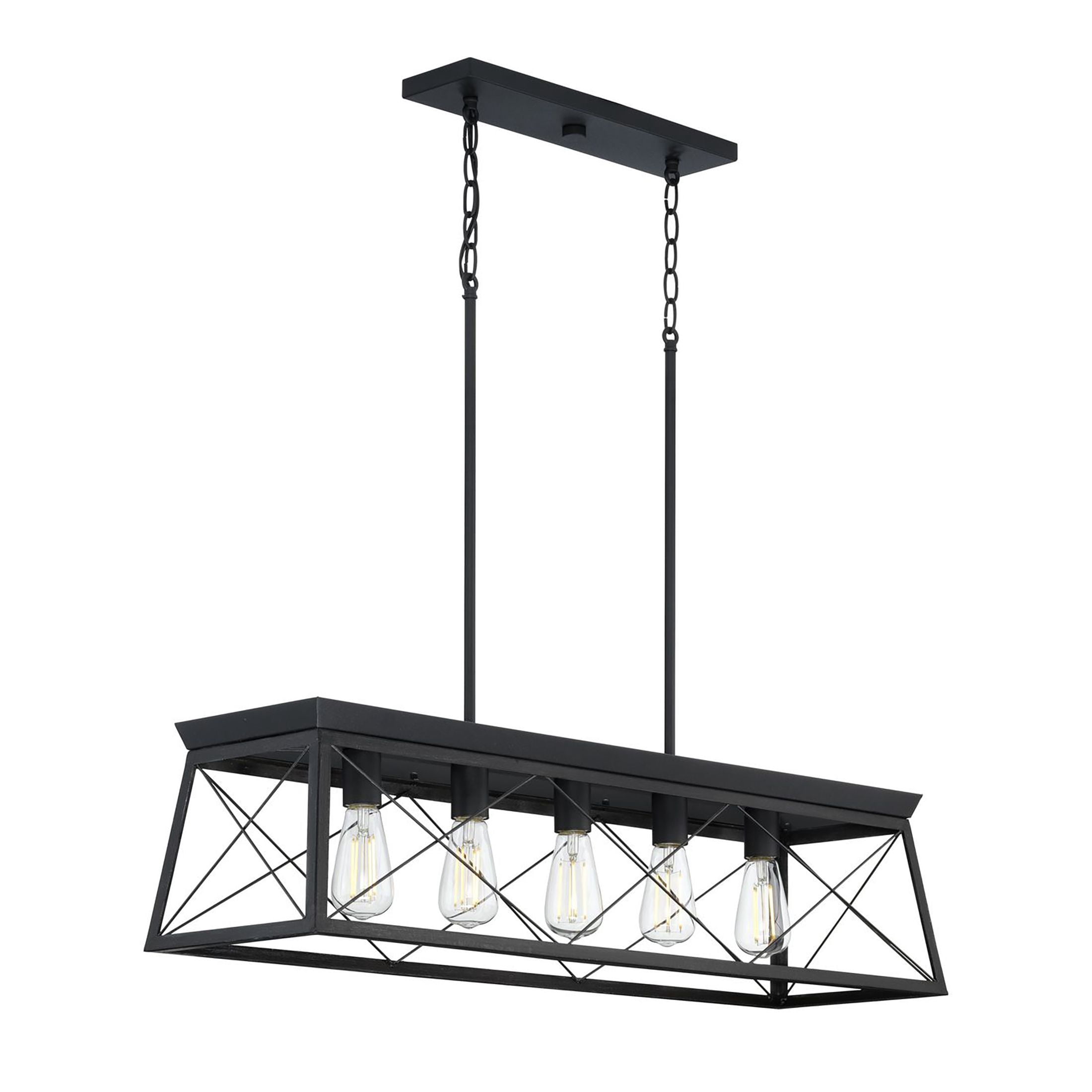 Briarwood Collection Five-Light Textured and Cerused Black Farmhouse Style Linear Island Chandelier Light