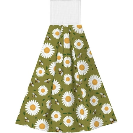 

HPINK-T Daisies and Bees Coral Velvet Hand Wipes Novelty Hanging Kitchen Towel for Bathroom Washcloth Absorbent Tie Towel