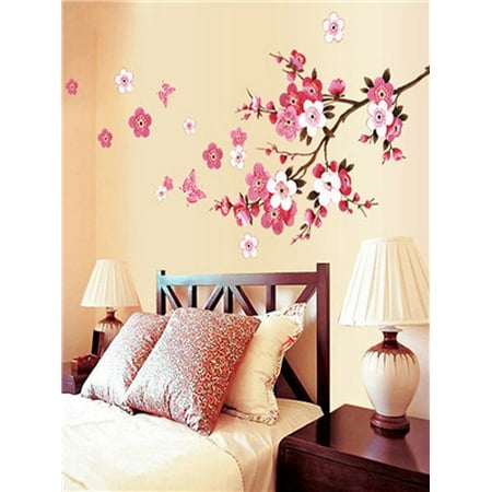 - Room Peach Blossom Flower Butterfly Wall Stickers Vinyl Art Decals Decor Mural