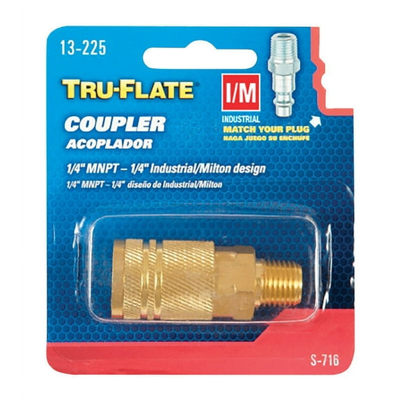 1 Pc, Tru-Flate Brass Quick Change Coupler 1/4 Male 1 Pc