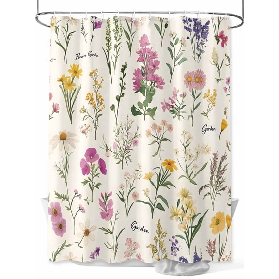 Wildflowers Shower Curtain, Vintage Floral Linen Texture Waterproof Shower Curtain Set with 12 Hooks Lightweight Washable Fabric Shower Curtains for Bathroom 72x84 Inches