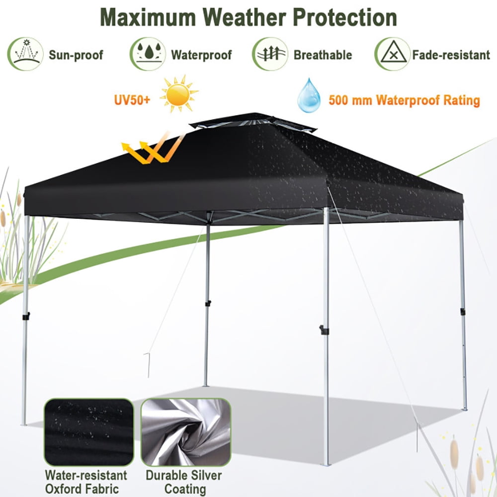 Aimee Lii 2-Tier 10 x 10 Feet Pop-up Canopy Tent with Wheeled Carry Bag, Backyard Canopy Gazebo for Party Camping BBQ Events, Black