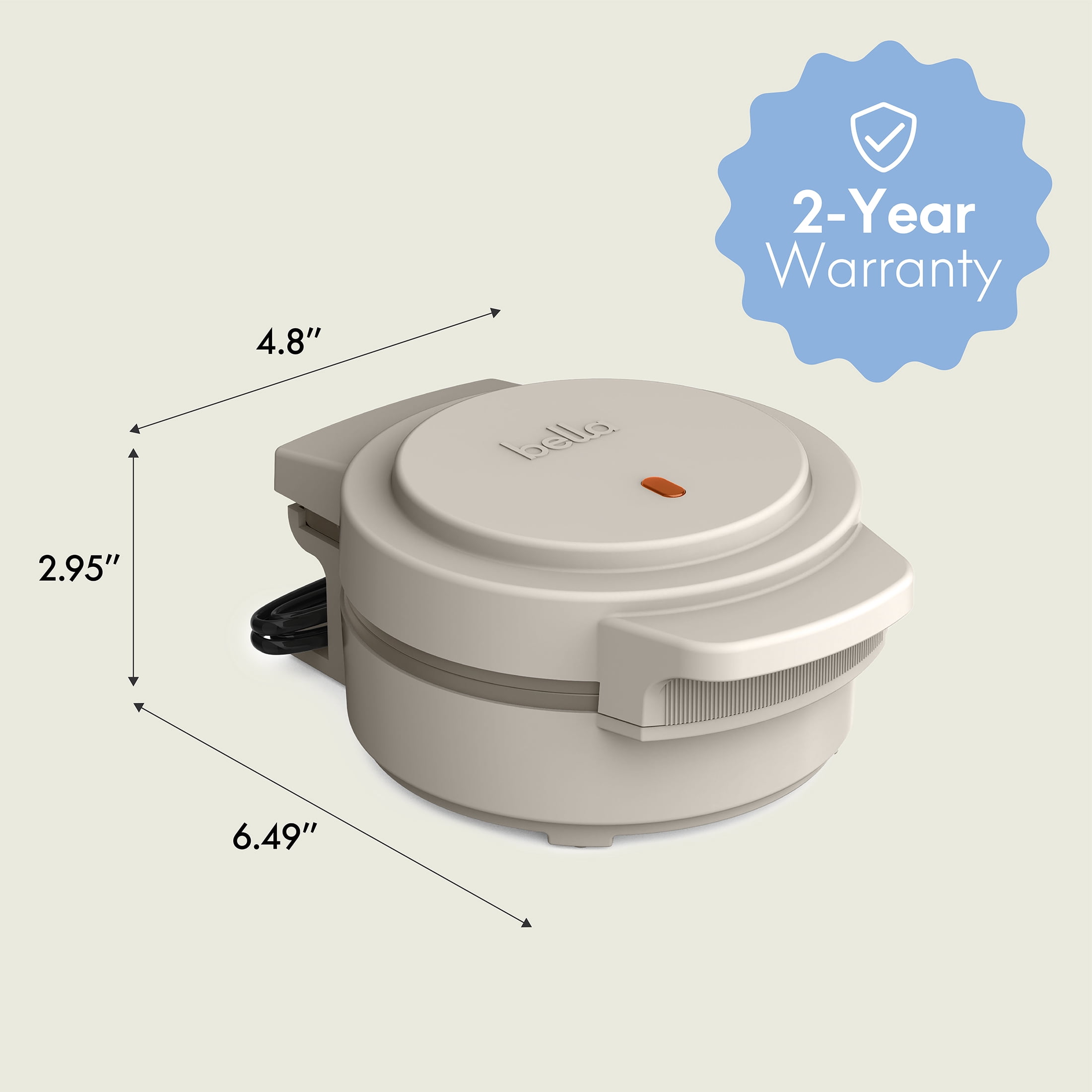 bella Snack-n-Store Mini Waffle Maker with EverGood™ Ceramic Nonstick Coating, Ready Indicator Light & Cool Touch Handles, Oatmilk