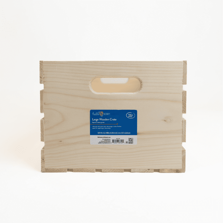 Slatted Pine Wood Crate With Hand Holes – Rustic Storage Box, 18 X 12.5 X 9.5 Inches