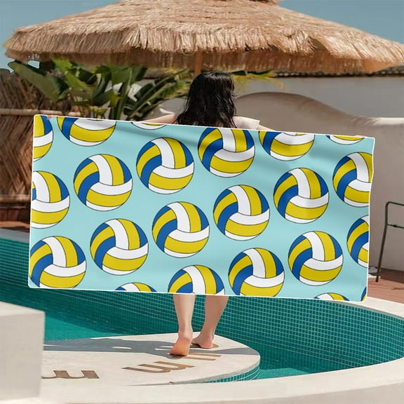 Yhmxh Quick Dry Beach Towels, 27.5x55 Inch Sports Style High Absorbent Microfiber Beach Blanket with volleyball Pattern, Sand Free Sturdy Beach Towel for Beach, Gym, Yoga, Hiking, Camping