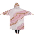 thumbnail image 2 of Oversized Wearable Blanket Hoodie,Pink Marble Gold Line Pattern Sherpa Blanket Hoodie with Super Pockets,Super Warm Fuzzy Pullover for Women & Men, 2 of 6