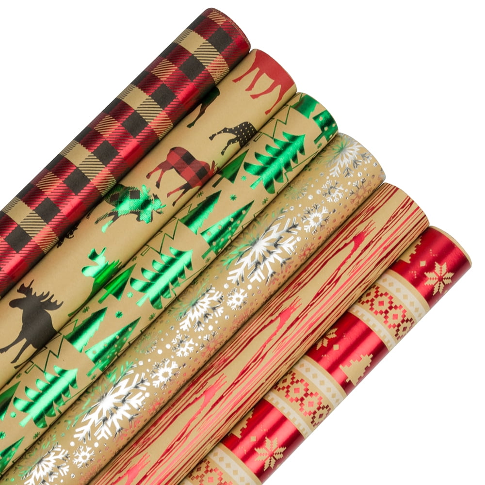 JAM Christmas Wrapping Paper, 90 Sq Ft Total, 6/Pack, Woodland