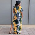 thumbnail image 2 of Nouvelle Robe Bohème Tie-dye pour Femmes Manches Courtes Col en V Longue Robe Grande Taille Ample Décontractée Maxi Vestidos Robe de Soirée, 2 of 2