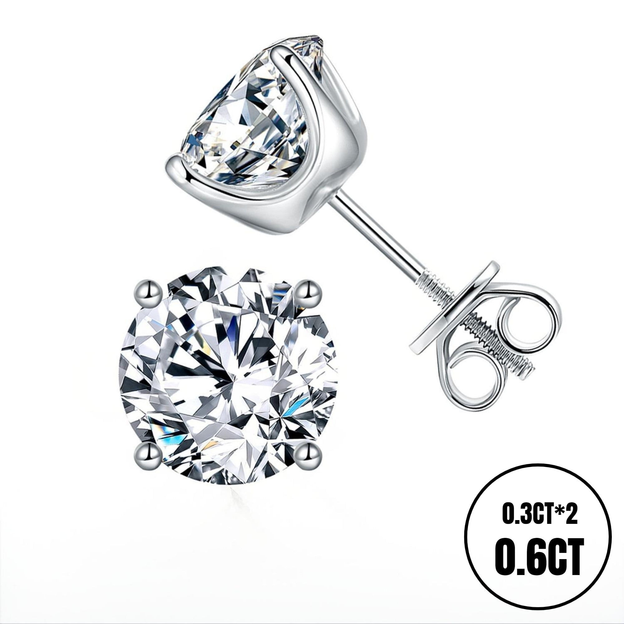 AEHIO® Moissanite Stud Earrings, 0.3ct-3.00ct DF Color Brilliant Round Cut Lab Created Diamond Earrings 18K White Gold Plated Silver Screw Backs for Women Men