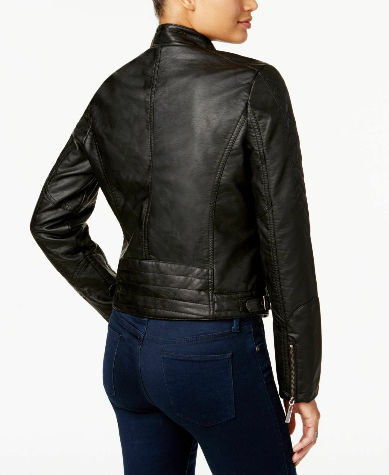 JOU JOU Womens Black Zippered Pocketed Vegan Leather Motorcycle Coat Juniors XS - image 2 of 3