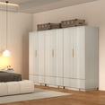 thumbnail image 3 of Brafabhome 67"H Fluted Armoire Wardrobe Closet with Drawer, Wooden 2 Doors Wardrobe Cabinet with Hanging Rod & Adjustable Shelf for Bedroom | Whitewash(3 Set), 3 of 10