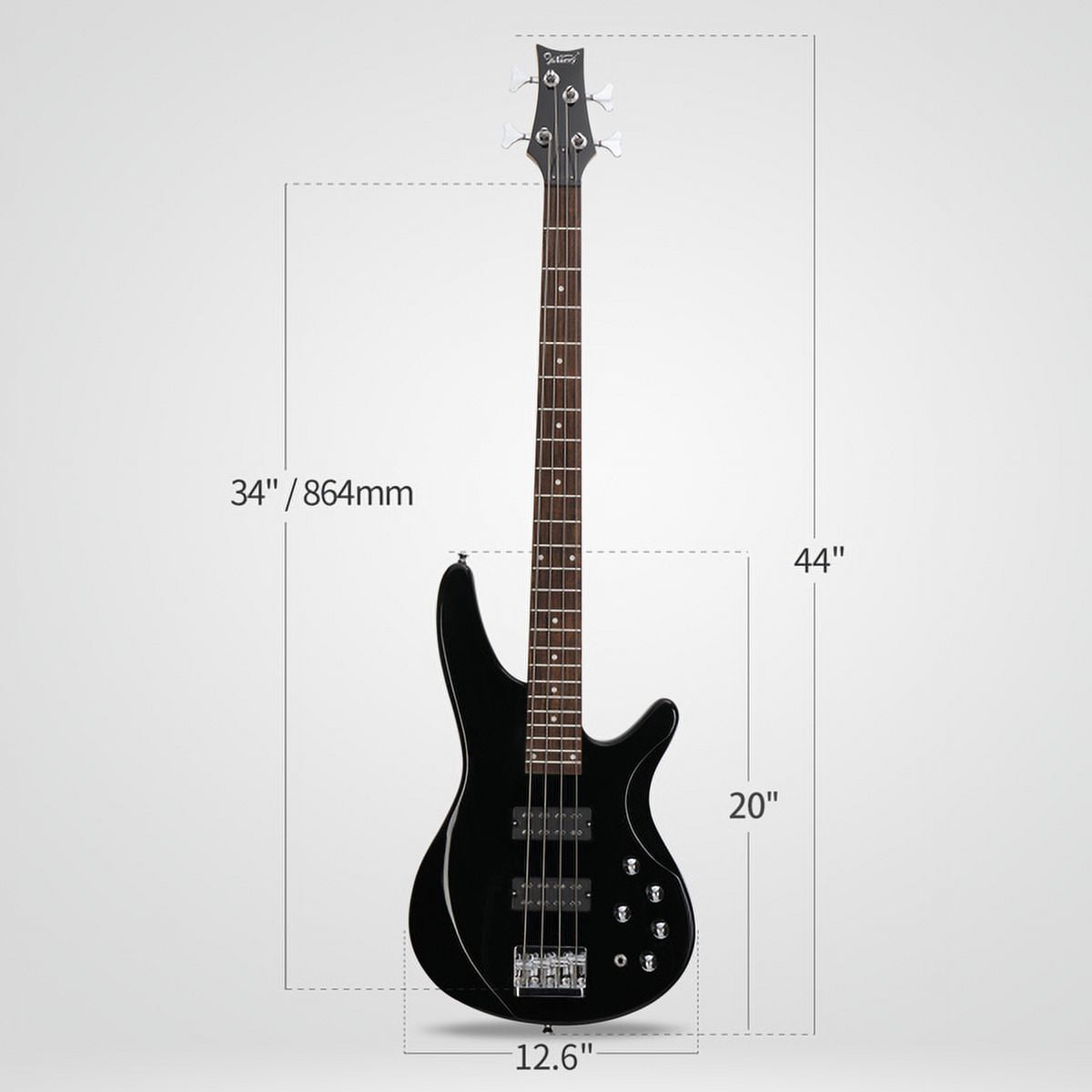 44 Inch GIB 4 String H-H Pickup Laurel Wood Fingerboard Bass Guitar with Bag and other Accessories Black