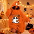 thumbnail image 4 of Halloween Pumpkin Wearable Blanket Hoodie, Hooded Wearable Blanket Poncho for Adults, Cozy Oversized Plush Blanket Wrap for Home Lounge Couch Relaxing, Halloween Gift for Family, 4 of 6