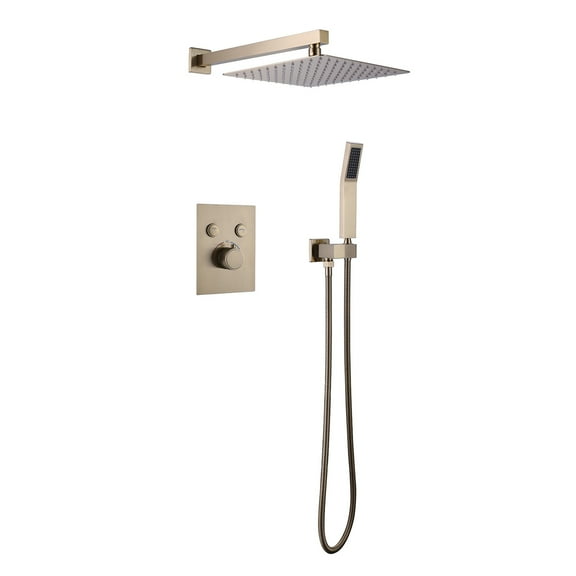 Wall Mounted Bathroom Brass Complete Shower Faucet Set Three Handle Thermostatic Shower Fixtures With Rough-In Valve