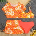 thumbnail image 2 of BOBOGOJP Girls 4 Swimsuit Set Print Bathing Suit with Quick Dry Modest Beach Swimwear Orange for Size 9-10 Years, 2 of 6