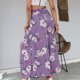 thumbnail image 2 of Pantalones largos de mujer Pantalones anchos de cintura alta Pantalones con nudo de corbata divididos en el muslo Pantalones casuales de verano Estampado floral morado L, 2 of 6