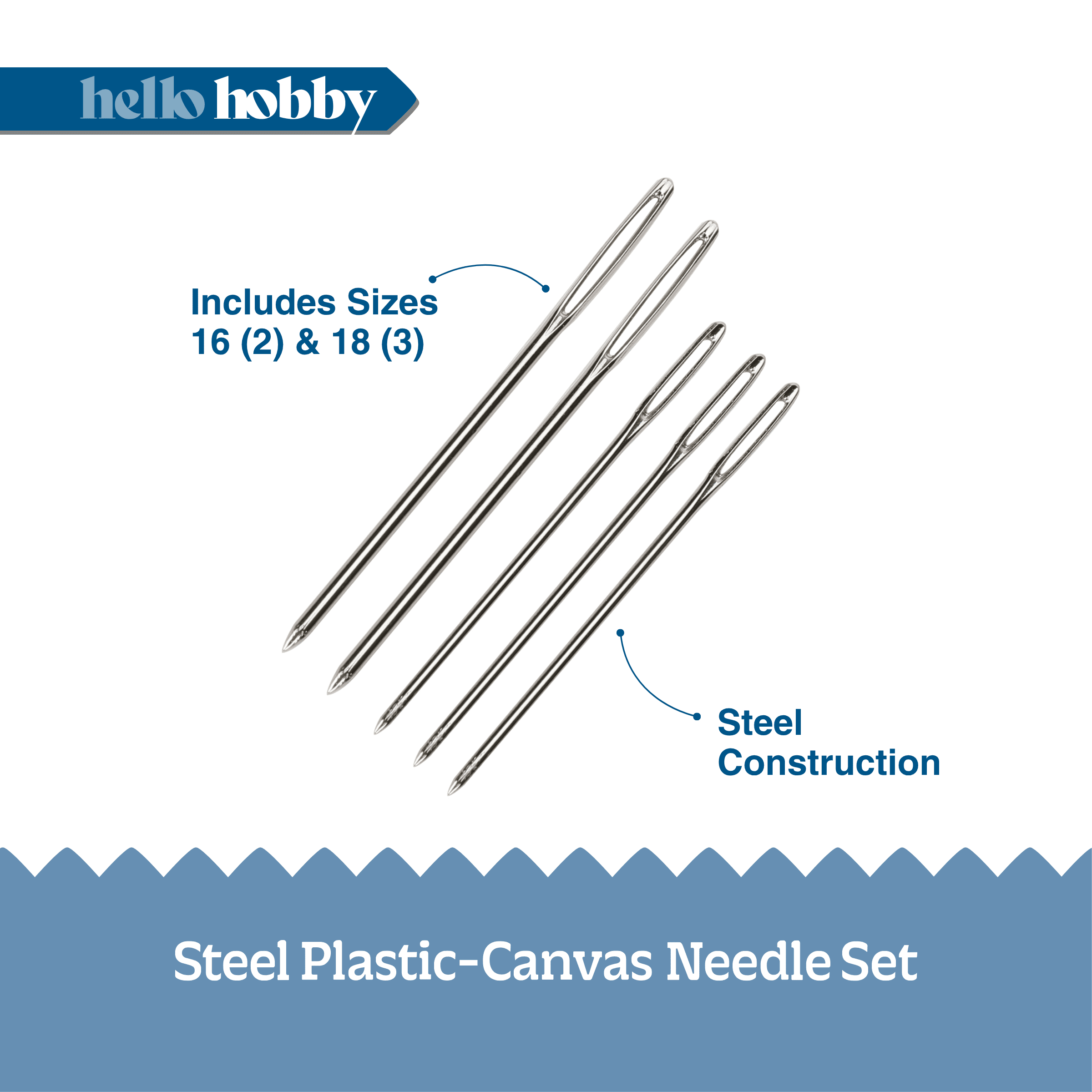 Hello Hobby Steel Plastic Canvas Needles, Sizes 16 and 18, 5-Piece Set