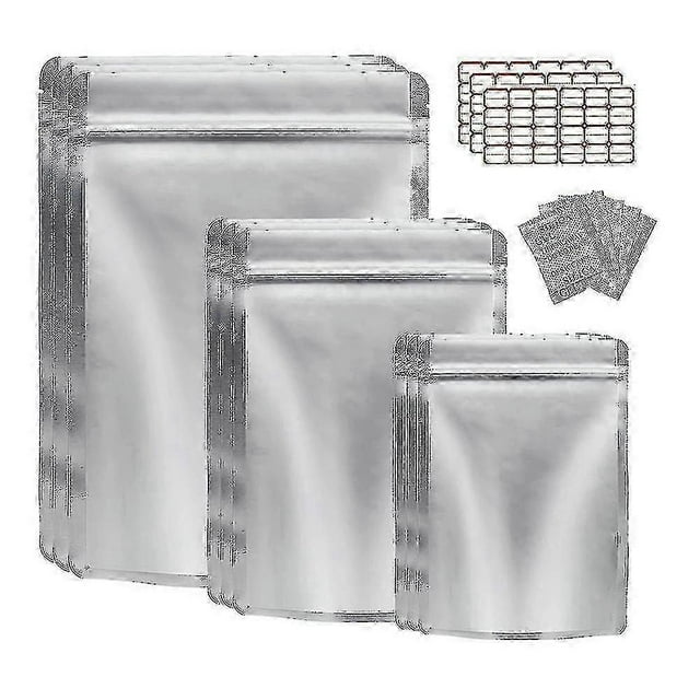 Resealable Mylar Bag For Food Storage - 50 Pack With Oxygen Absorber - Ideal For Grains And Nuts