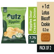 Utz Sour Cream & Onion Ripples Potato Chips Family Size 7.75 oz - Pack of 2 & Lotus Biscoff Cookie - 0.2 Oz - 1 ct