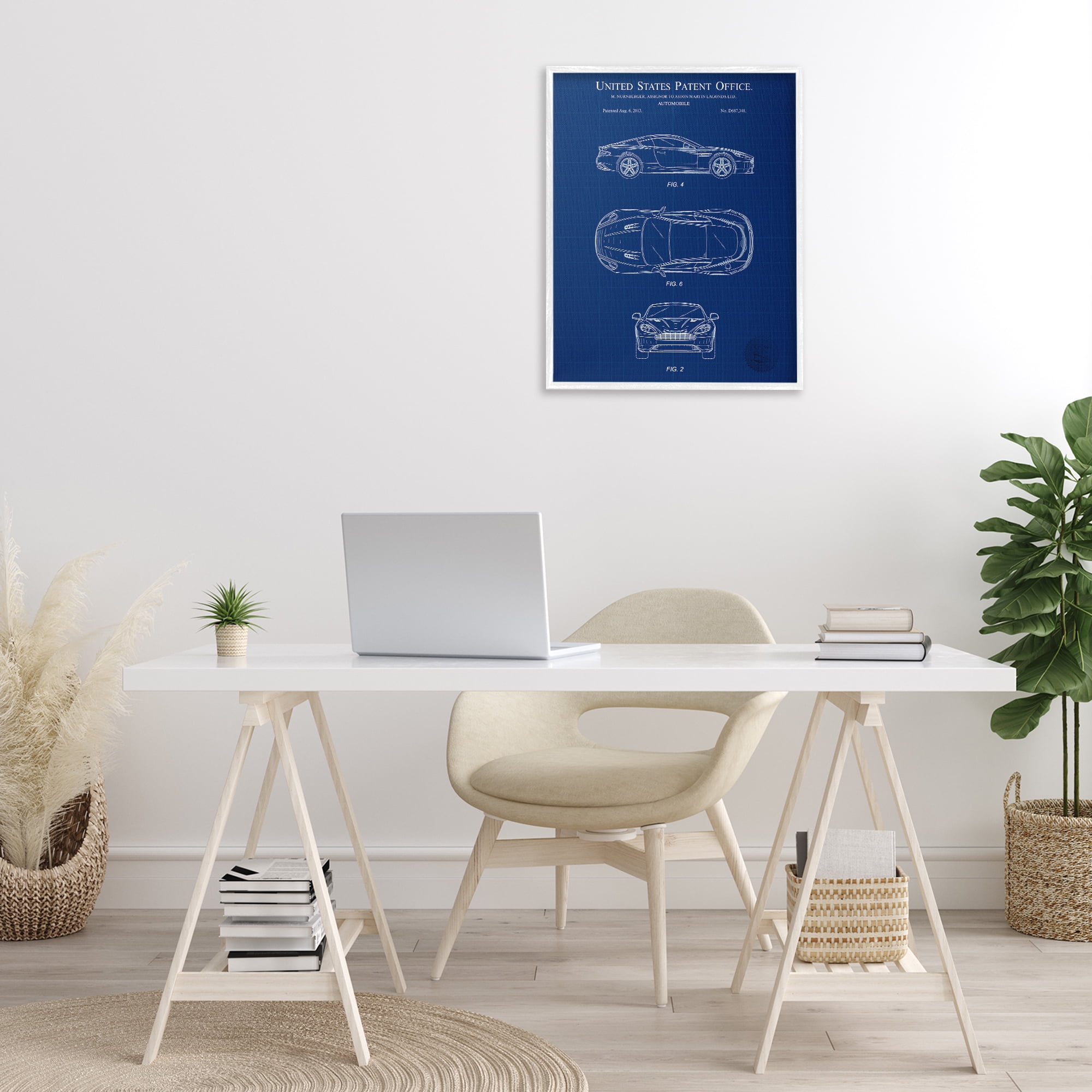Stupell Industries Automobile Patent Blueprint Transportation Painting White Framed Art Print Wall Art, 24 x 30