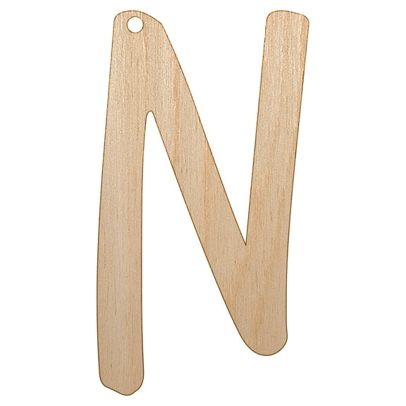 Letter N Uppercase Felt Marker Font Wood Holiday Christmas Tree Ornament Unfinished DIY Pre-Drilled Craft