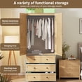 thumbnail image 3 of 69.5" Rattan Armoire Wardrobe - 3-Drawer Storage Closet with Hanging Rail, for Bedroom, wood color, 3 of 13