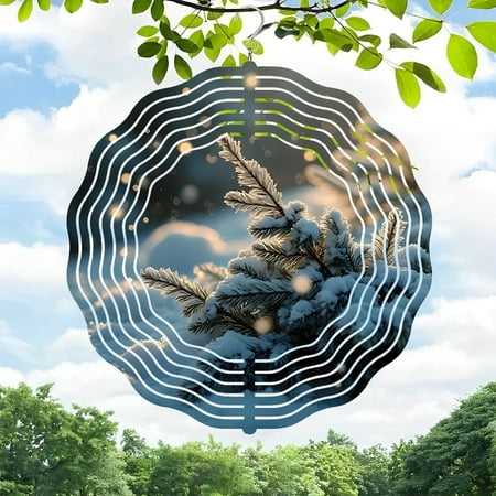 3D Metal Hanging Wind Spinners – Elegant Concentric Wavy Design with Winter Scene & Green Landscape – Perfect for Yard and Garden Decor 3D Metal Hanging Wind Spinners – Elegant Concentric Wavy Design with Winter Scene & Green Landscape – Perfect for Yard and Garden Decor