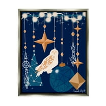 Stupell Industries Geometric Winter Owl Holiday Painting Gray Floater Framed Art Print Wall Art, 25 x 31