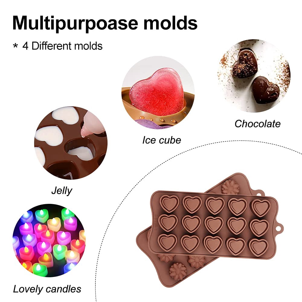 Emlimny 4 Pack Silicone Chocolate Molds Set, Food Grade Non-Stick Chocolate Bar Mold , Butter, Resin, Cupcake - Assorted Shapes, DIY Chocolate Candy Molds Silicone Kitchen Tools, BPA Free