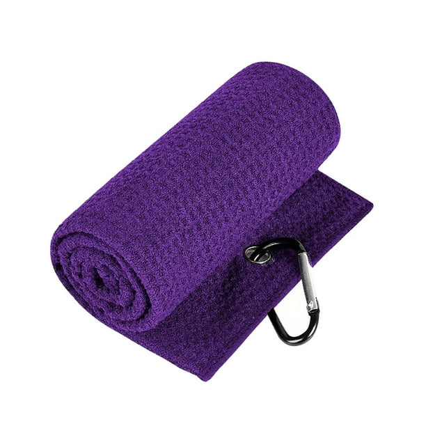 Toalla de golf, toalla para bolsa de golf, toalla de limpieza con mosquetón, absorción de agua, golf Púrpura