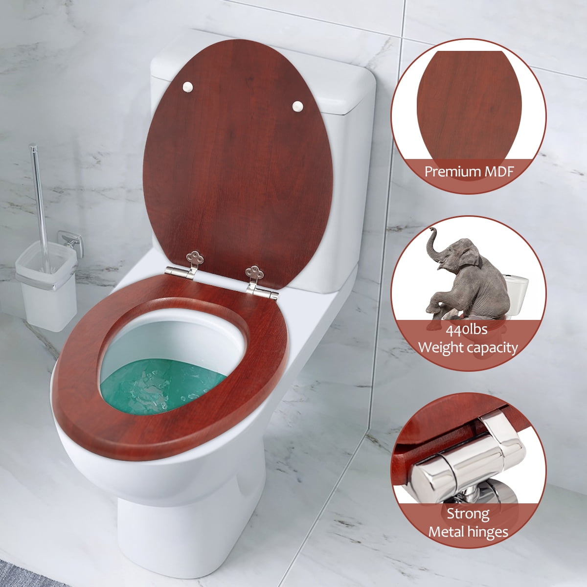 Nastarki Elongated Toilet Seat, Slow Close Wood Toilet Seats, Wooden Toilet Seats with Strong Alloy Hinges