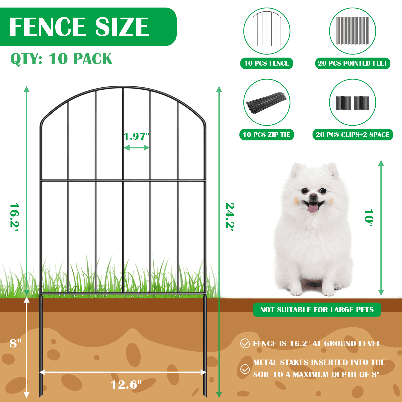 Yeabett Garden Fence,10 Pcs Rustproof Metal Fence Panels，Total 10ft(L) x 24in(H) Garden Fencing Animal Barrier,Decorative Garden Fences and Borders for Dogs, Flower Bed, Patio