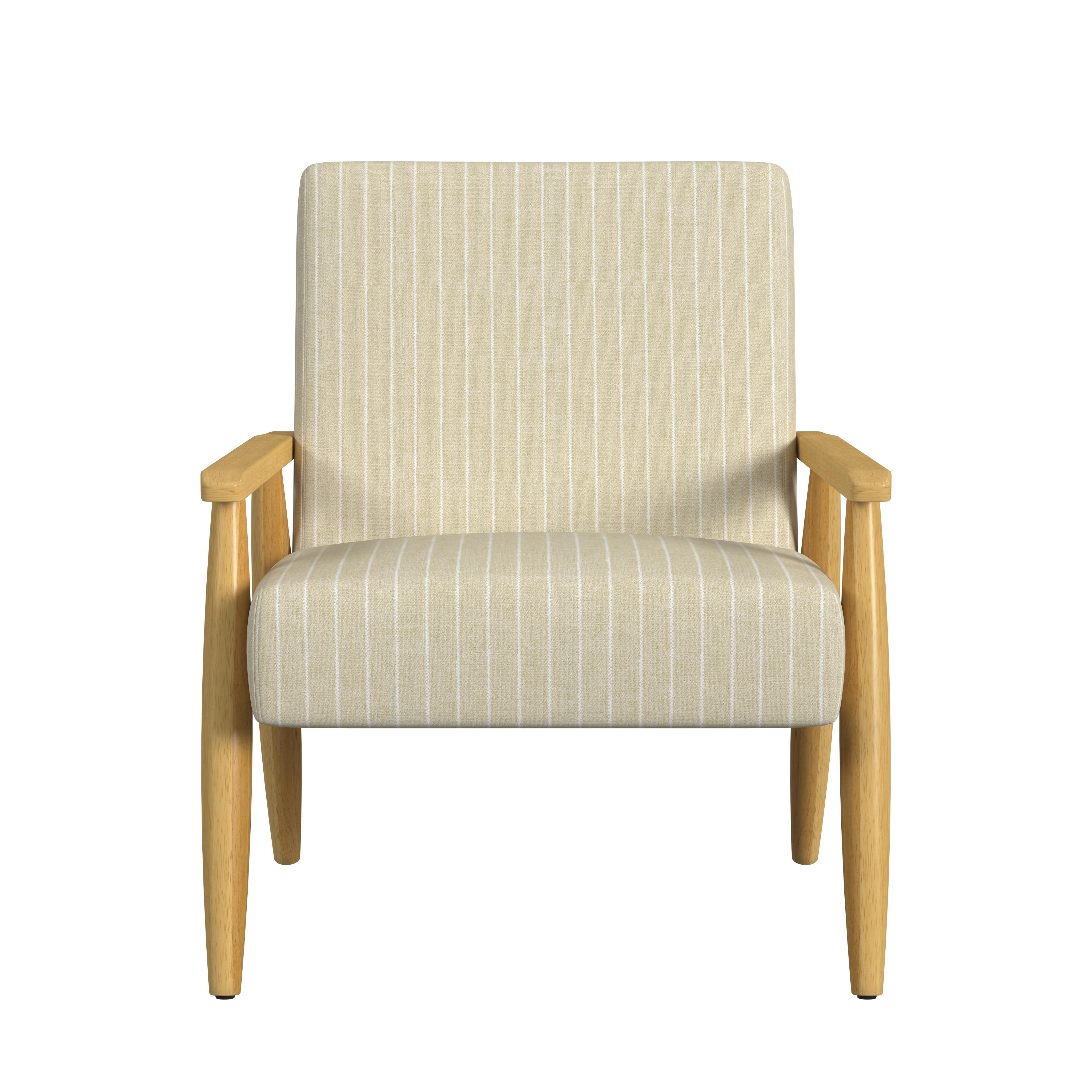 HomePop Mid-Century Wood Frame Arm Accent Chair, Beige Stripe