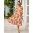 thumbnail image 2 of Vestido largo Simplee para mujer, estilo bohemio, floral, manga larga, naranja, 2 of 5