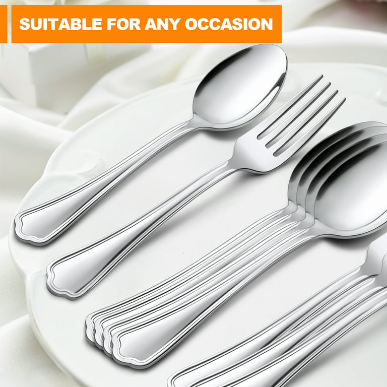 Walchoice 24-Piece Fork and Spoon Set, Stainless Steel Silverware Set for Home & Restaurant, Metal Flatware Cutlery Set, Mirror Polished