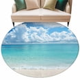thumbnail image 2 of 8ft Round Rug, Ocean Blue Non-Skid Rubber Backing Large Area Rugs - Living Room Bedroom Home Office, Beach Nature Coast Sea Shore Sky Seawater Indoor Floor Mat Carpets Washable Rug, 2 of 9