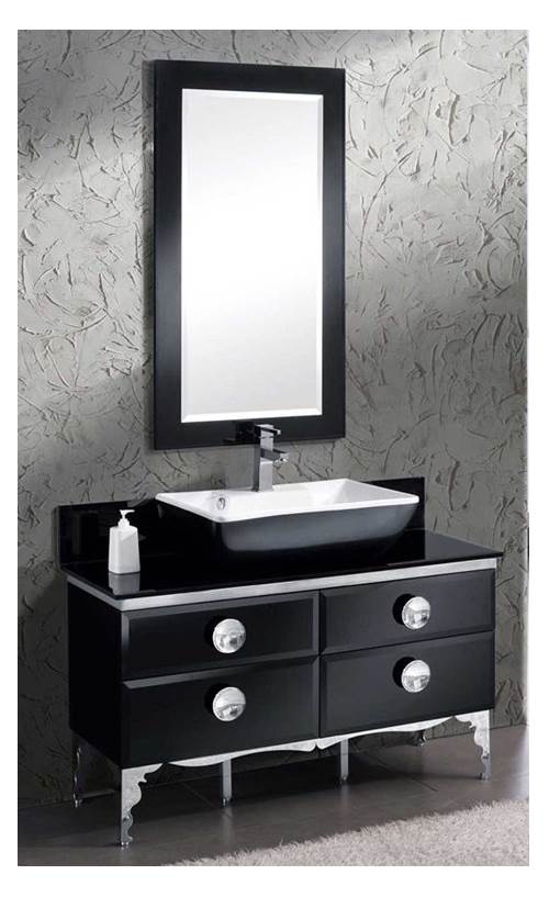 47 in. Modern Glass Bathroom Vanity with Mirror (Isarus Chrome