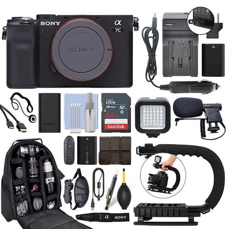 Sony Alpha a7C Mirrorless 24.2MP 4K Digital Camera Black   64GB Pro Video Kit
