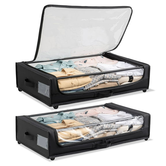 Set of 2 Under-Bed Rolling Storage Container with Transparent Cover, Versatile Space-Saving Design, and Smooth-Glide Multi-Directional Wheels  Bins– Ideal for Organizing Clothes, Shoes, Toys