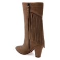 thumbnail image 3 of YDN Women Classic Tassel Fringes Cone High Heel Boots Mid Calf Booties Pointed Closed Toe Side Zipper Casual Shoes Size 10 Brown, 3 of 5