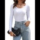 thumbnail image 1 of Camiseta de Cuello en U para Mujer, Camiseta de Larga de Color Liso, Suave, Elástica, Ropa Informal, Básica XXL, 1 of 10