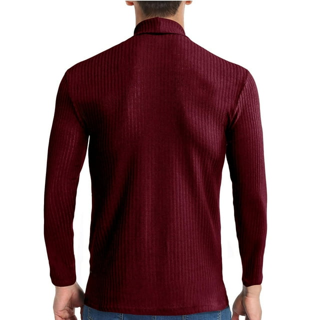 Rbaofujie Sweater for Men Solid Ribbed Knitted Pullover Turtleneck Sweater Base Shirt Wine Men's Sweatshirts