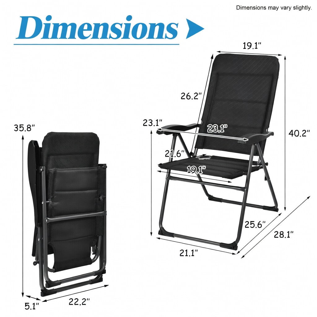 Hommoo 4-Pack Heavy-Duty Folding Patio Chairs with 7-Position Adjustable Backrest, Steel Frame & Breathable Oxford Fabric, Black
