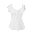 thumbnail image 5 of JIAYUE Women's Shirts Fashion Summer Short Sleeve With Drawstring V-Neck Tie Design Casual Solid Color Tee Leisure Female Tops, 5 of 5