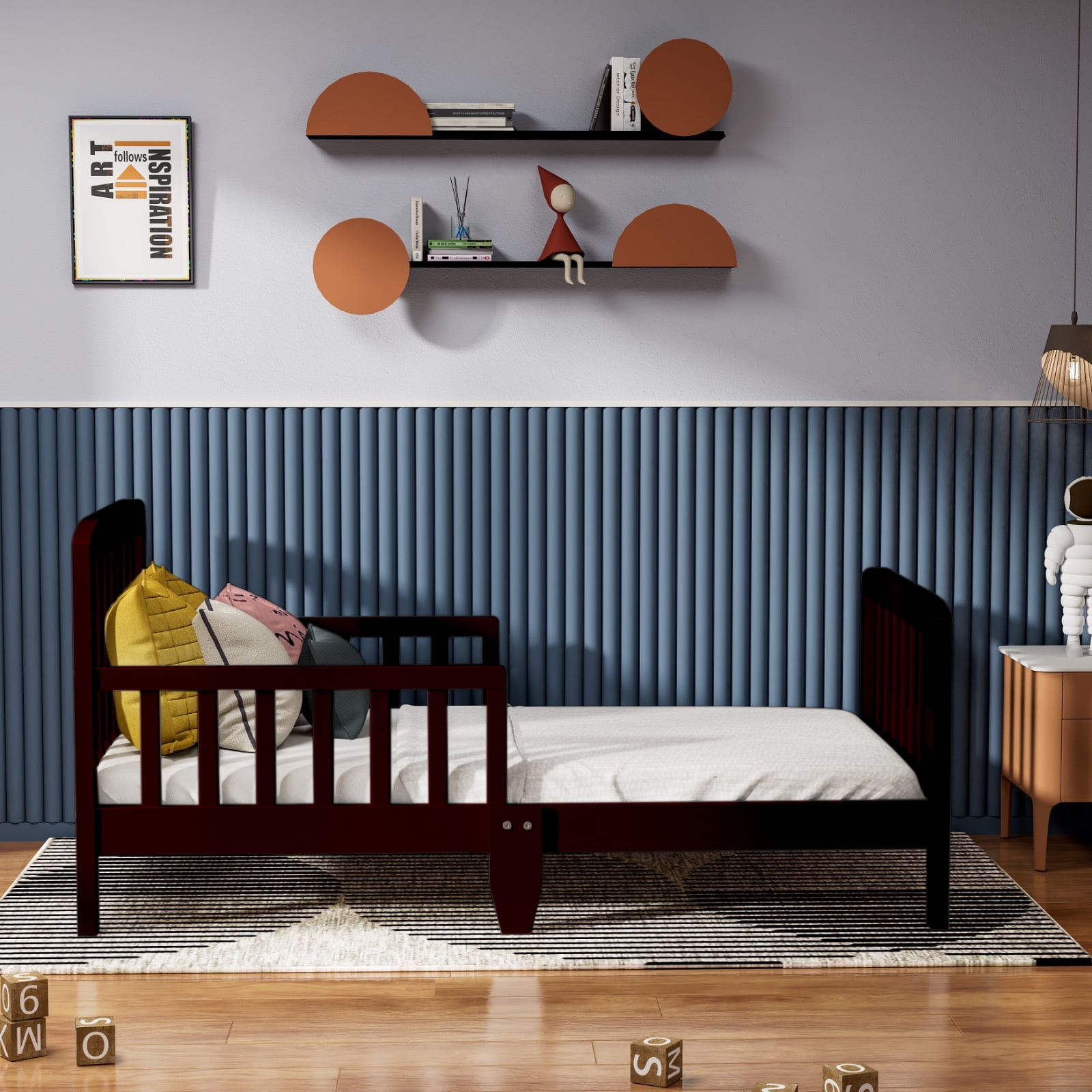 Fizzy Baby Classic Toddler Bed with Rails Wooden Beds for Kids, Espresso