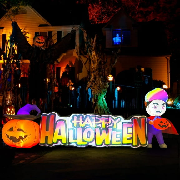 GOOSH Halloween Inflatables 11.5 FT Long Vampire With Pumpkin, Outdoor Halloween Inflatables Halloween Blow Ups with LED Lights, Funny Halloween Decorations Inflatables for Halloween Holiday Party